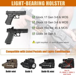 Only IWB Kydex Holster,Fit G17/19 Gen 3-6 &G19X/44/45 &G34 Gen 5 with Olight Baldr S/Mini/RL Mini,Right Hand