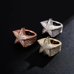 GUCY Hip Hop Five Star Ring Micro Pave Iced Cubic Zircon Jewelry For Men Gift Ring