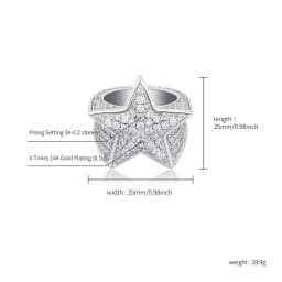 GUCY Hip Hop Five Star Ring Micro Pave Iced Cubic Zircon Jewelry For Men Gift Ring