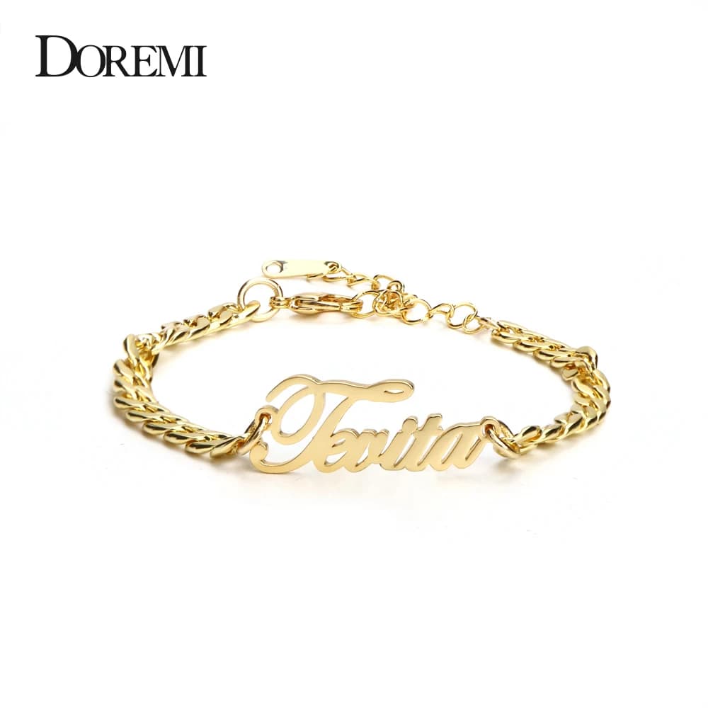 DOREMI Stainless Steel Namepalte Anklet 5mm Cuban Leg Jewelry Custom Vintage Number Name Anklet Personalized Foot Anniversary