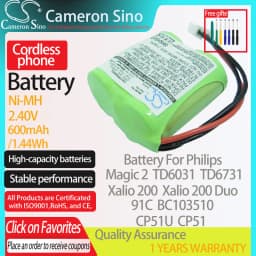 CameronSino Battery for Philips Magic 2 TD6031 TD6731 Xalio 200 Xalio 200 Duo fits GP T328 T330 Cordless phone Battery 600mAh