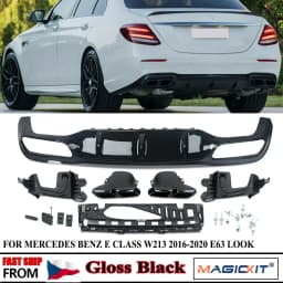 For Mercedes-Benz W213 AMG E63 Style Carbon Rear Bumper Diffuser with Exhaust Tips Glossly Black