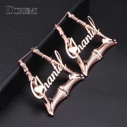 DOREMI 50/60/70MM Triangle Bamboo Earrings Custom Hoop Bamboo Name Earrings Letter Fashion Big Personalised Name Earrings women