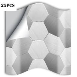 25PCS Floor Stickers White Gray Tile Anti-Slip Self-Adhesive Waterproof Wall Sticker for Bathroom Kitchen Hexagon Tile Decor