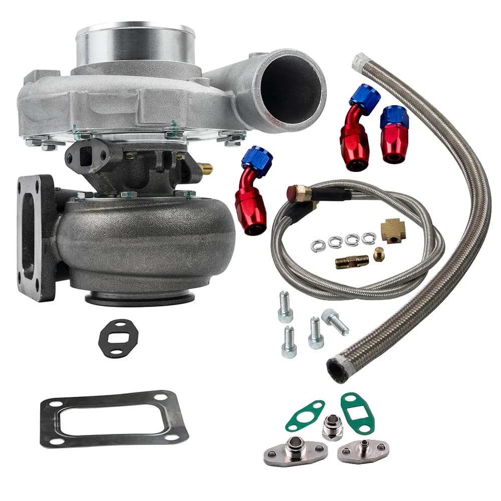 T76 Turbine Universal Turbocharger T4 .96 A/r Trim 600+Hp 76mm Compressor+Oil Return/Feed Line Supercharger