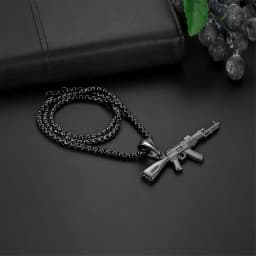 BONISKISS Charm Pistol Gun Shaped Pendant Punk Gun Army Style Chain Necklace For Men corrente masculina Jewelry With Chain 22"