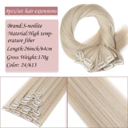 S-noilite Synthetic Clip In Hair Extensions Long Straight Clip In 8pcs/set Hairpieces 26inch Pure Color Pale Blonde Clip In Hair
