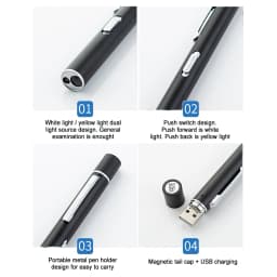 Pen Shaped Light USB Rechargeable Medical Flashlight LED Yellow and White Light Source Pupil Pen Lamp Dropshipping Wholesale