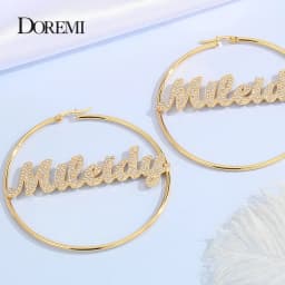 DOREMI Stainless Name Hoops Earrings Custom Big Hoop Crystal Earrings Letter Personalized Earring Women Valentine's Day Gift