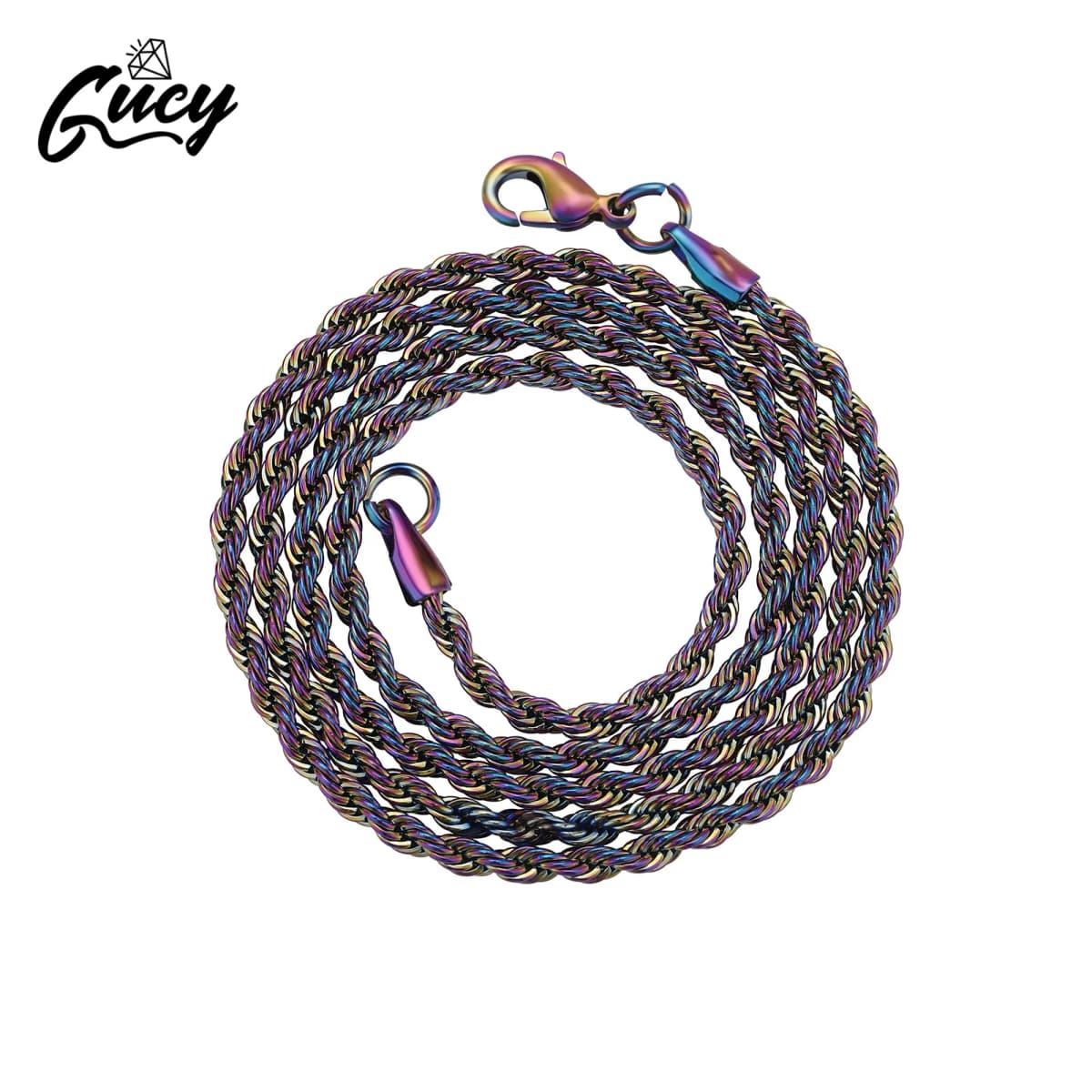 GUCY Steel Rainbow Plated Basic Necklace Chain Wholesale Stainless Steel Rope Hip Hop Necklaces Chains