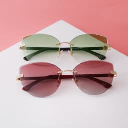 Vintage Cat Eye Rimless Sunglasses Women Brand Frameless Gradient Cut Lens Shade Eyewear Trendy Oversized Men Sun Glasses Female