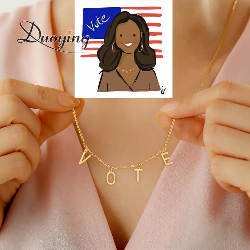 Duoying Letters VOTE Choker Necklaces 6 mm Pave Letter Custom Name Personalized Necklaces Minimalism Vote Necklaces for Women