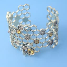Gold Bee Honeycomb Cuff Wide Bangle Adjustable Beehive Bracelet for Women Party Jewelry Christmas Gift