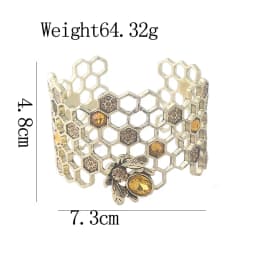 Gold Bee Honeycomb Cuff Wide Bangle Adjustable Beehive Bracelet for Women Party Jewelry Christmas Gift