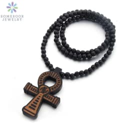 SOMESOOR Adinkra Symbol African Wooden Pendant Necklace Afro Ethnic Elastic Handmade DIY Wood Beads Chain Jewelry For Women Gift