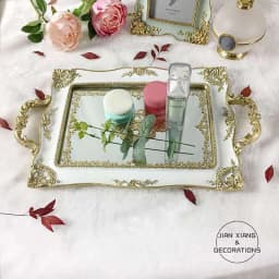 Mirror Glass Storage Tray Gold Rectangle Fruit Plate Desktop Jewelry Display Tray Plate Bathroom Storage Cosmetic Container