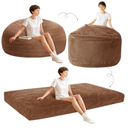 3-in-1 Adult Single Bean Bag Chair Bed, Memory Foam Convertible Lounger, Folds to Floor Mattress, Soft Washable Faux Fur Cover
