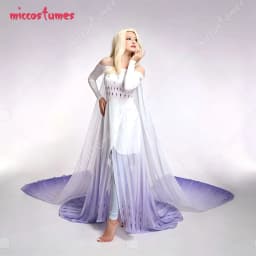 【Ready for Ship】Cosplay.fm Women's Elsa Queen Blue Ice Cosplay Costume Long Dress Gown for Halloween