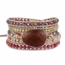 Strawberry Quartz Crystal Stone Wrap Bracelet for Women Natural Gemstone Beaded Real Leather Handmade Strand Bracelet for Lover