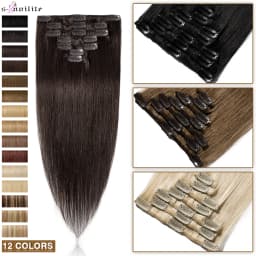S-noilite 65g Clip In Hair Extensions Human Hair Natural Extension Hair Clips 7Pcs/Set 15"-22" Full Head Clip In Natural Hair