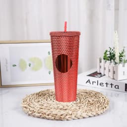 24 Oz Coffee Cup Summer Holiday Cold Water Mug Tumbler Cup With Straw Double Layer Plastic Durian Diamond Radiant Goddess Cups