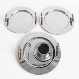 Stainless Steel Round Tray Nordic Wood Handle Storage Put Tea Cup Plate Jewelry Display Serving Tray Cosmetic Storage organizer