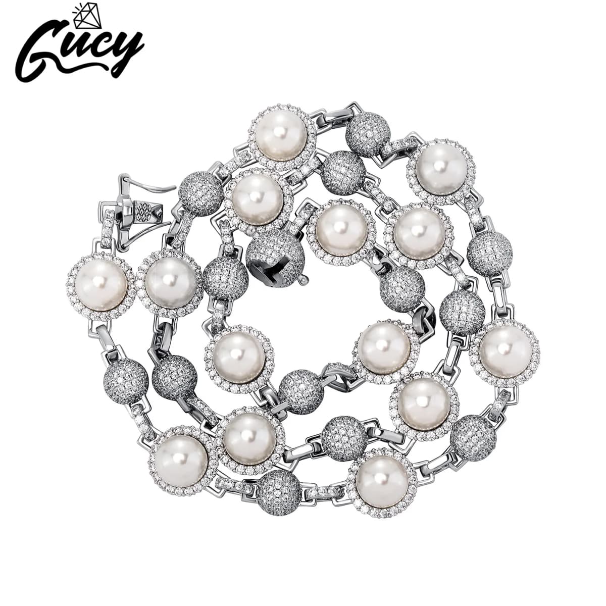 GUCY New Romantic Women Shell Beads Necklace Iced Out Bling Bling Cubic Zirconia Necklaces Fashion Charm Jewelry