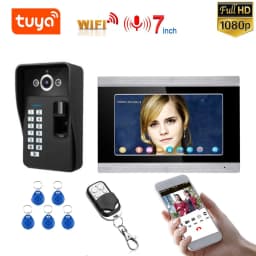 MOUNTAINONE 7 inch 1/2 Monitors Wifi Wireless Fingerprint RFID Video Door Phone Doorbell Intercom System with Wired 1080P camera