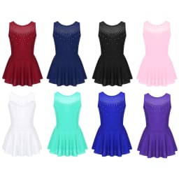 Kids Girls Ballet Dance Dress Gymnastics Workout Sparkly Rhinestone Back Figure Skating Ballerina Dress for Stage Performance