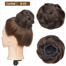 S-noilite 30g Hair Bun Curly Or Straight Chignon 100% Human Hair Donut Hairpiece Brown Blonde Headwear Wrap On Elastic Scrunchie
