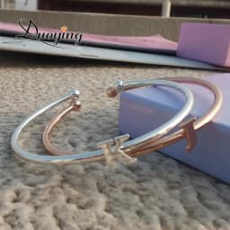 Duoying Fashion Initials Bangle Alphabet A to Z Personalized Custom Name 7MM Capital Letter Bracelet Custom Love Cuff Bangle
