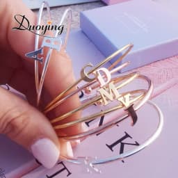 Duoying Fashion Initials Bangle Alphabet A to Z Personalized Custom Name 7MM Capital Letter Bracelet Custom Love Cuff Bangle