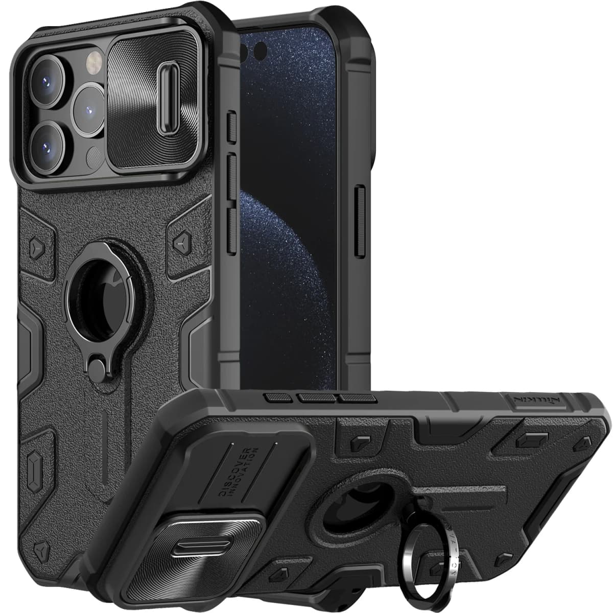 NILLKIN for iPhone 15 Pro Max Case for iPhone 15 Pro Case with Ring stand Case Camera Protection Slide cover