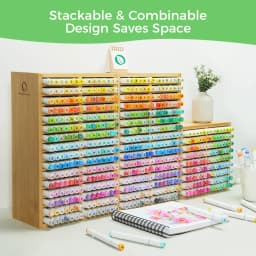Ohuhu Bamboo Marker Organizer Wooden Desktop Storage Hold 126 Markers Pens Pencils Art Brushes Stationary Organizer Pen Holder