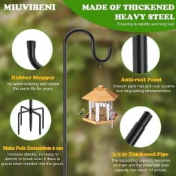 Garden Hook For Bird Feeder Garden Hook Shepherds Hook Heavy Duty Iron Adjustable Hook Outside With 5 Prongs Base For Outside