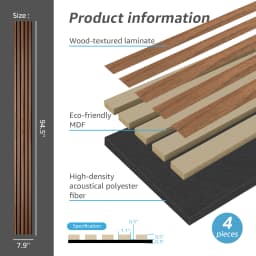 Art3d 4PCS Wood Slat Acoustic Panels for Stylish Decor and Noise Reduction 3D Textured Wall Panels 94.5x7.9 inch Home Decoration
