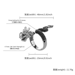 JINAO New Micro-Paved HIP Hop Black Chinese Traditional Dragon Iced Adjustable 5A+ Cubic Zircon Ring Men and Women Jewelry Gift