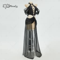 MEOWCOS Women's Gothic Elf Style Cosplay Costume Elf Lingerie Black Bodysuit with Sleeves and Necklace for Halloween Gift