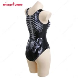 Woman Dark Gothic White Skeleton One-Piece Zentai Bodysuit Swimming Suit Bathing Suit Beach Swimsuit Outfit Cosplay Costume