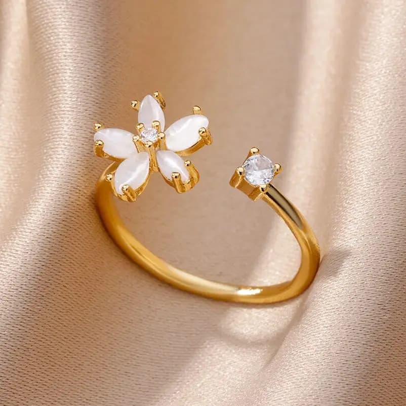 Opal Daisy Flower Rings for Women Opening Adjustable Gold Color Stainless Steel Ring Wedding Anillos Aesthetic Jewelry Gift