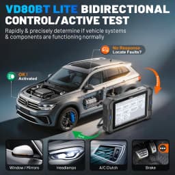 VDIAGTOOL VD80BT-LITE Bluetooth OBD2 Scanner Car Diagnostic Tool 28 Reset Functions Bi-directional Test ECU Coding CAN FD DoIP