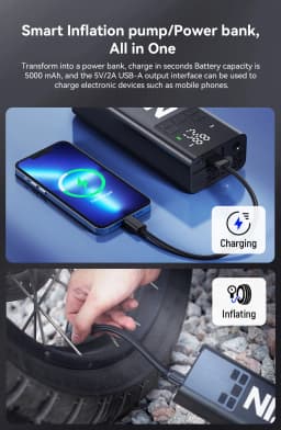 Lexin P5 Smart Air Pump 5000mAh for Motorcycles Tire Inflator Bicycle Boat with LED Digital&Preset Pressure Inflation