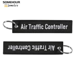 SOMEHOUR Air Traffic Controller Keychain Boths Sides Embroidery Key Holder Ring Jewelry Accessory Aviation Gifts Wholesale