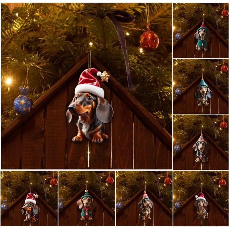 universal creative 2D Acrylic Dachshund dog pendant Exquisite Christmas Gifts For Dog Lovers car mirror pendant accessories