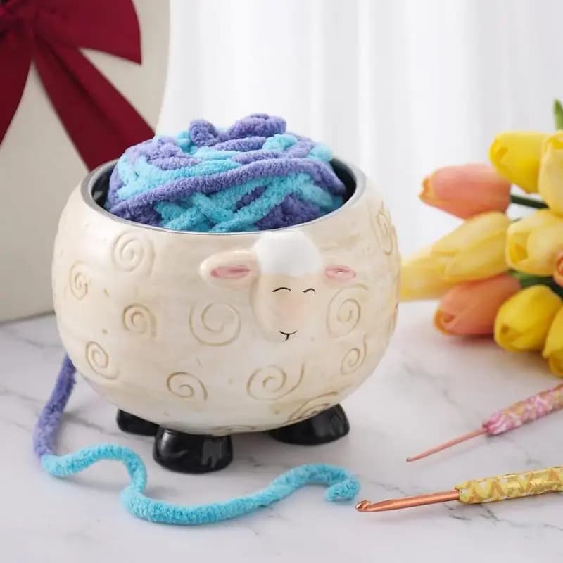 Cute Sheep Ceramic Yarn Bowl Knitting Yarns Ball Storage Holder For Needlecrafts Crocheting Home Sewing Organizer Decoration