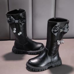 Girls Boots Zip Kids Knee High Non-Slip Plush Long Snow Boots for Girls High Leather Boots Winter Fashion Boot Princess Shoes