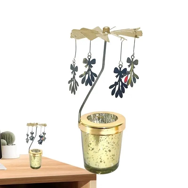 Rotating Candlestick Spinning Aromatherapy Candle Stand Stainless Decorative Carousel Candle Holder For Valentine's Day Elegance
