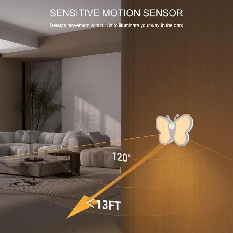 Motion Sensor Light Indoor Butterfly Shape Stick-On Night Light USB Rechargeable Stick on Lights for Stairs Auto/On/Off LED