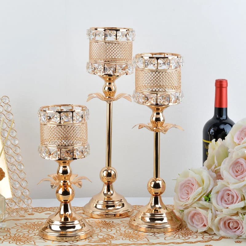 Luxury Classic Metal Candle Holders Vintage Golden Candlestick Home Decoration for Wedding Candelabra Crystal Candle Holder
