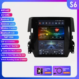 Hizpo 9.7" Car Stereo Radio for Honda Civic 2015 - 2020 Multimedia Player Navigation GPS 2 Din 4G Audio Tesla Style Carplay DSP